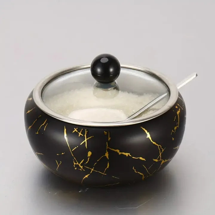 Marble Design Condiment Pot Spice Container, Stainless steel Seasoning Jar With Spoon Marble Design Condiment Pot Spice Container, Stainless steel Seasoning Jar With Spoon